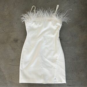 LIKELY 🤍 Katy Ostrich Feather Mini White Dress